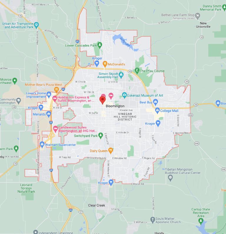 map of bloomington, Indiana personal injury law firm